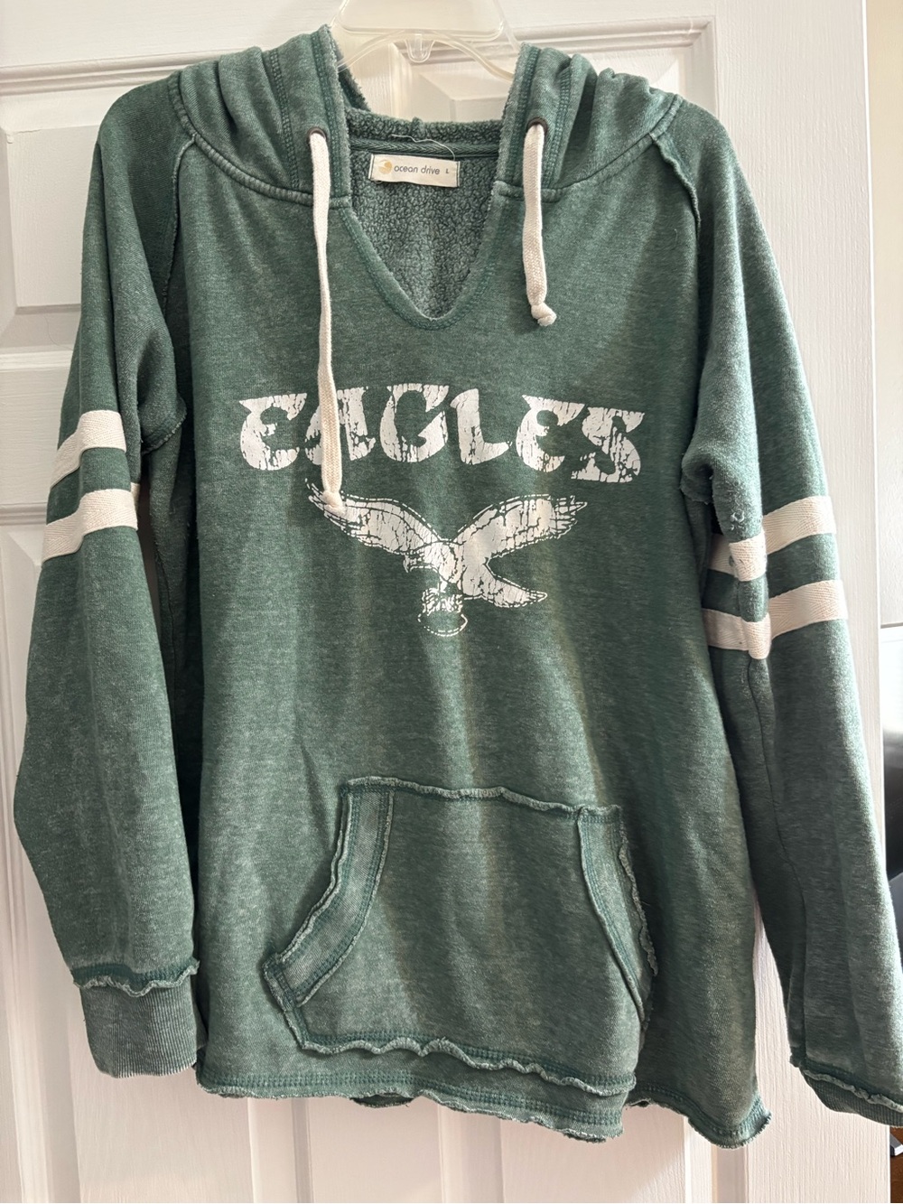 Philadelphia Eagles Ocean Drive Green V-Neck Hoodie with White Graphic